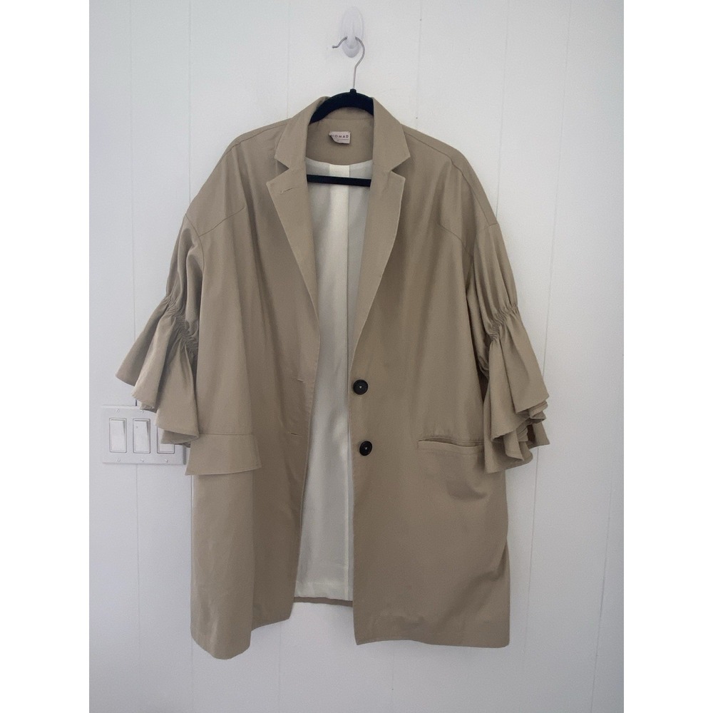 Nomad Oversized Beige Trench Coat With Puff Sleeves Women's Size Small Lined